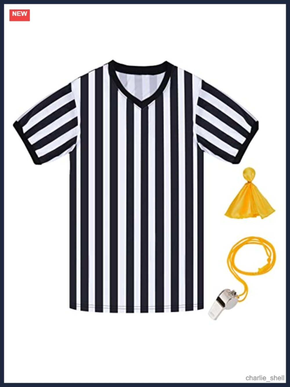 Referee Shirt V Neck Stripe Umpire Jersey Costume with Whistle Flag